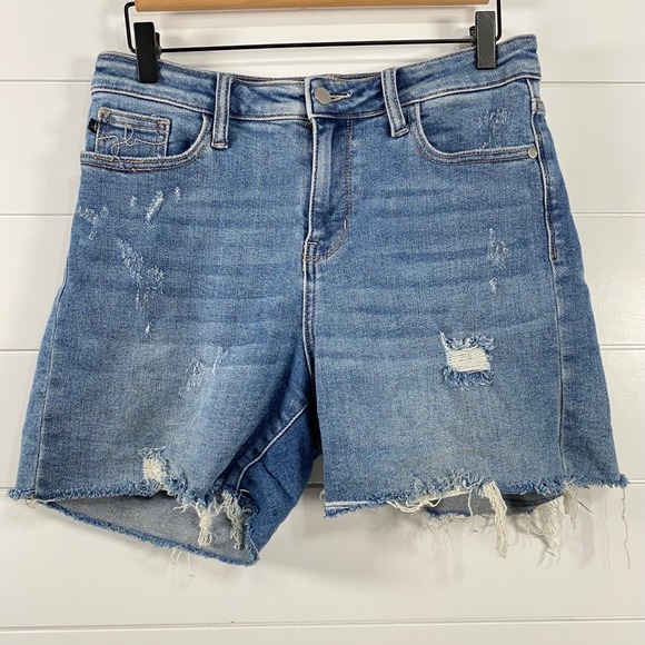 Judy Blue Womens Distressed Jean Shorts sz M Blue Cotton Blend Stretch Country - Picture 1 of 13